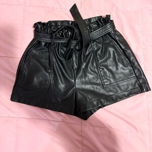 Chocolate Black Faux Leather High-Waist Paperbag Shorts